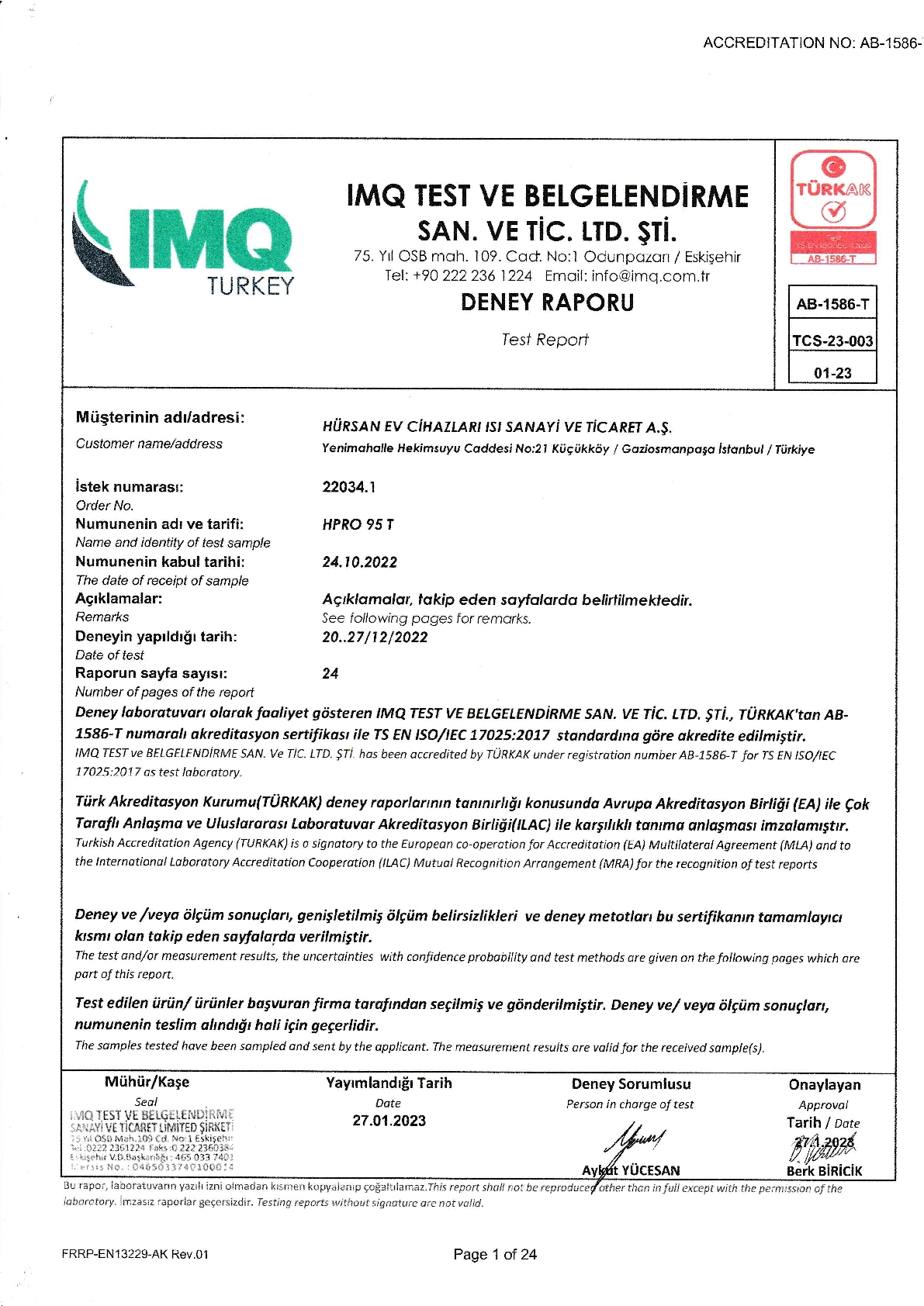 Italian IMQ Reports and CE Certificates