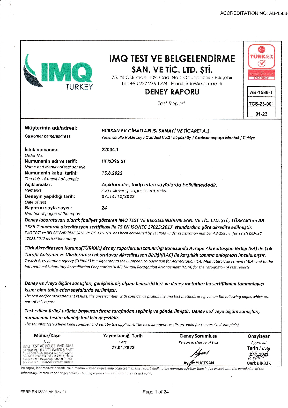 Italian IMQ Reports and CE Certificates