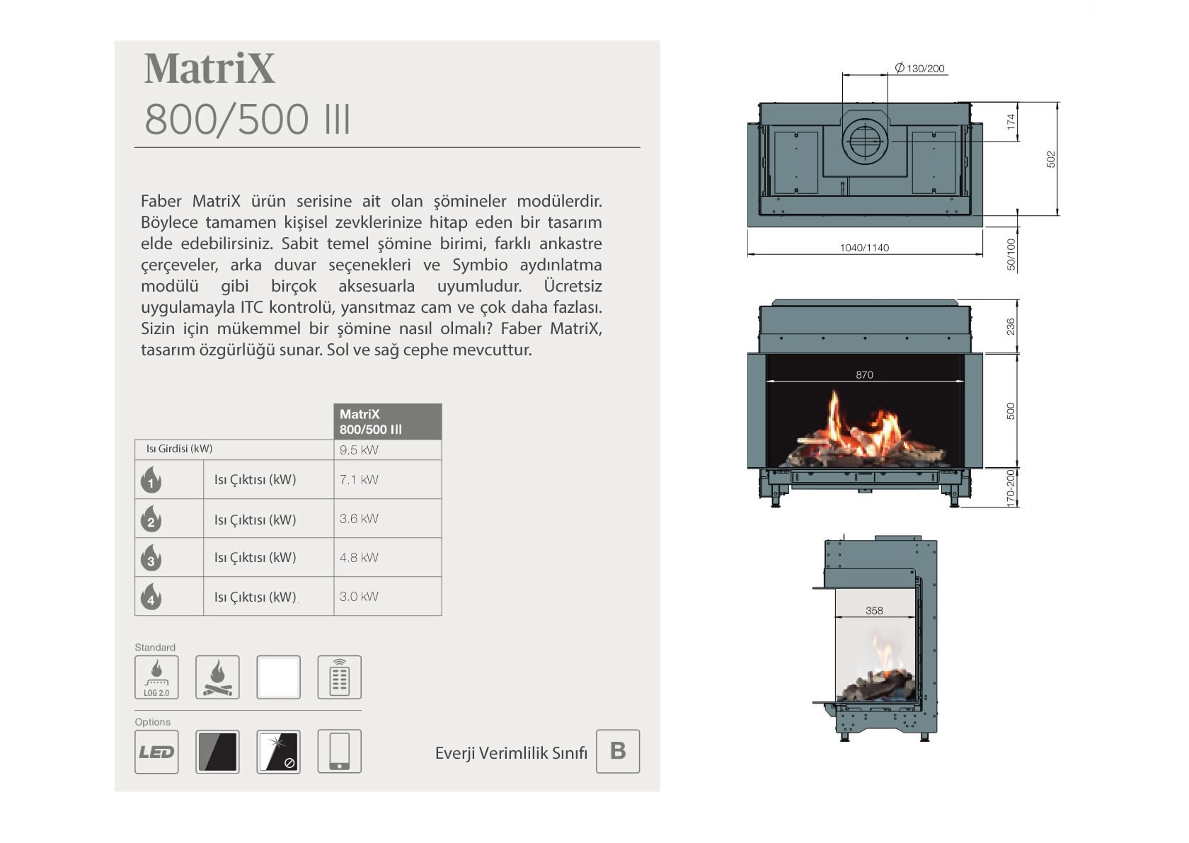 Faber Doğalgazlı Şömineler - Matrix 800 / 500 III